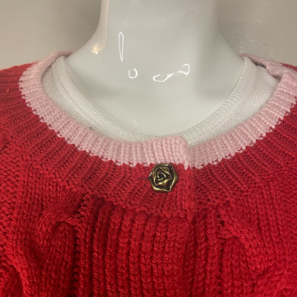 Hazel blues Elegant Red Cable Knit Cardigan - Picture 5 of 9